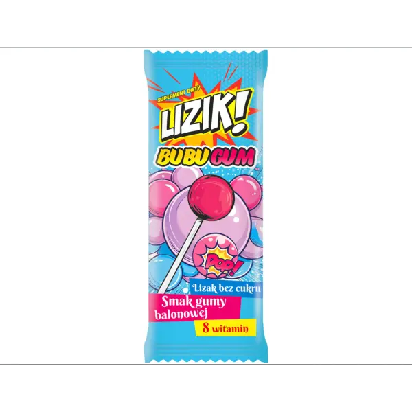 LIZAK Z WITAMINAMI BUBUGUM O SMAKU GUMY BALONOWEJ BEZ CUKRU 1SZT