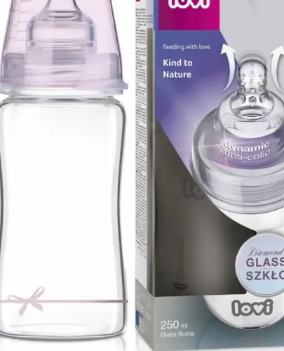 LOVI BUTELKA DYNAMICZNA SZKLANA DIAMOND GLASS BABY SHOWER GIRL 250ML