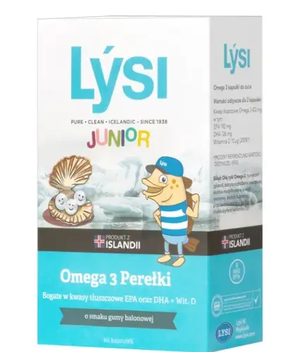 LYSI JUNIOR OMEGA 3 PEREŁKI O SMAKU GUMY BALONOWEJ 60 SZTUK