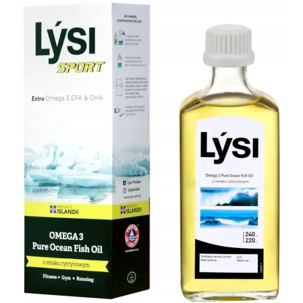 LYSI SPORT OLEJ RYBI OMEGA-3 PURE KWASY EPA DHA SMAK CYTRYNOWY 240 ML