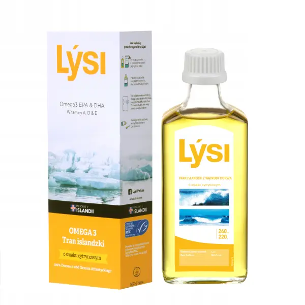 LYSI TRAN CYTRYNOWY OLEJ KWASY OMEGA 3 DHA NA ODPORNOŚĆ 240 ML