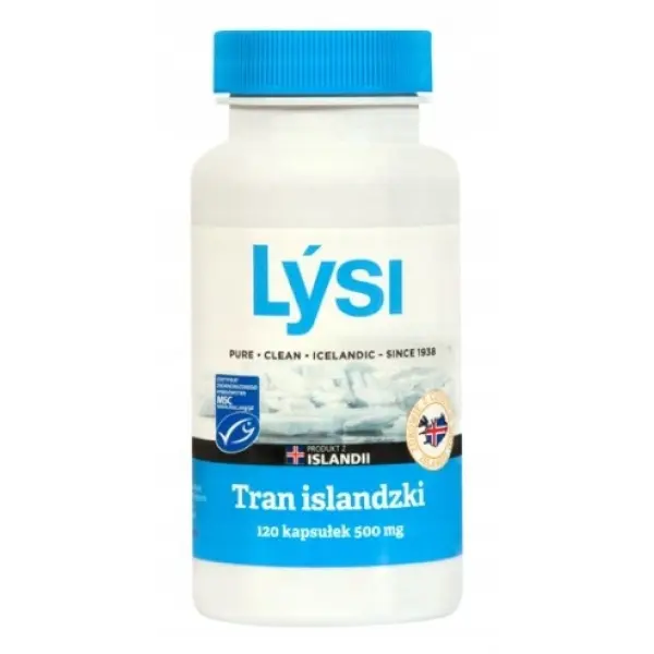 LYSI TRAN ISLANDZKI 500 MG OMEGA 3 EPA DHA WITAMINA A D E 120 KAPSUŁEK