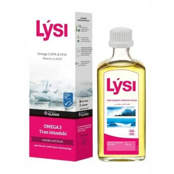 LYSI TRAN ISLANDZKI O SMAKU TUTTI FRUTTI OLEJ OMEGA 3 DHA EPA 240 ML