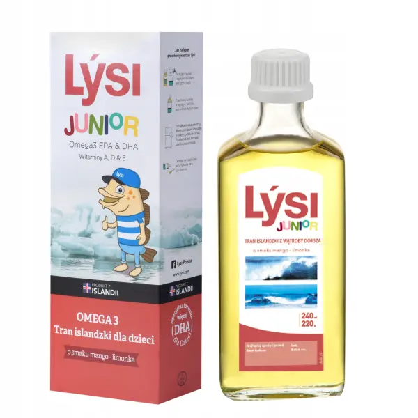 LYSI TRAN OLEJ DLA DZIECI MANGO-LIMONKA OMEGA 3 DHA EPA 240 ML