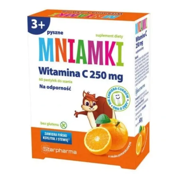 MNIAMKI Witamina C 250mg pastylki do ssania 60past. ksylitol i stewia STARPHARMA