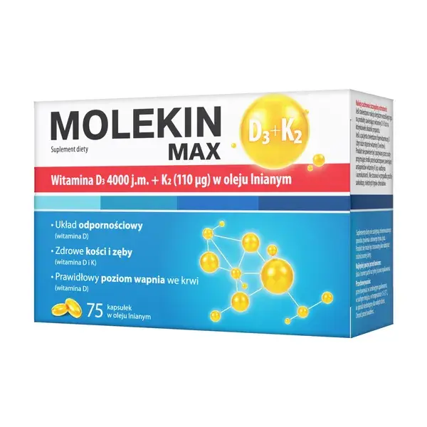 Molekin D3+K2 Max w oleju lnianym, 75 kapsułek