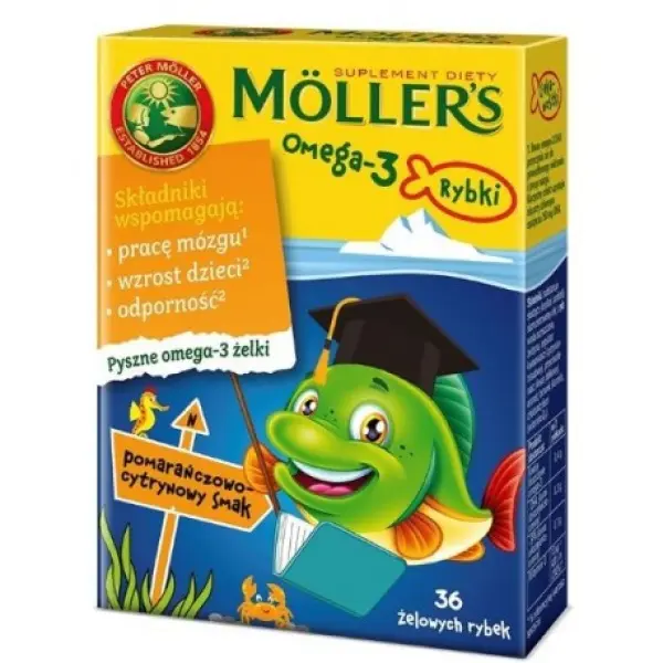 Mollers Omeg-3 Rybki smak pomarańczowo-cytrynowy, 36 sztuk