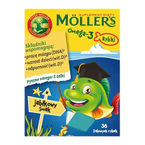 Mollers Omega-3 Rybki Żelki o smaku jabłkowym, 36 sztuk