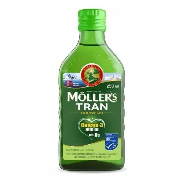 Mollers Tran norweski o aromacie jabłkowym, 250 ml