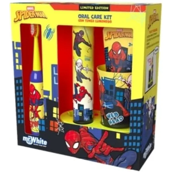 MR. WHITE ZESTAW DO MYCIA ZĘBÓW Z PODSTAWKĄ LED SPIDER-MAN