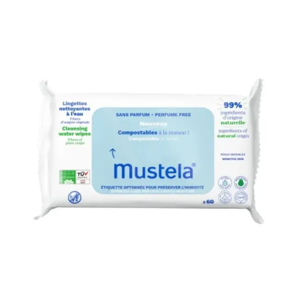 MUSTELA CHUSTECZKI OCZYSZCZAJĄCE Z WODĄ 60 SZT.