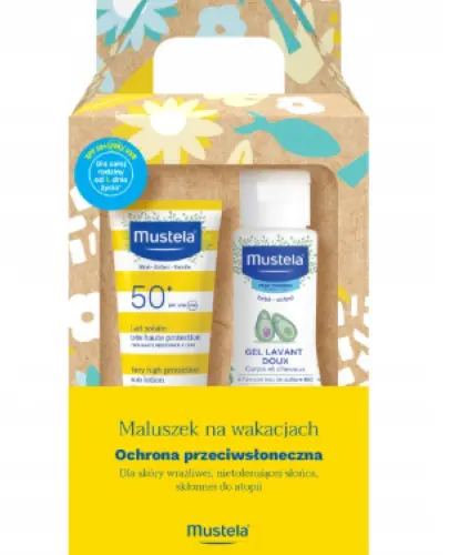 MUSTELA SUN MALUSZEK NA WAKACJACH MLECZKO SPF 50+ 40 ML + ŻEL DO MYCIA 100 ML