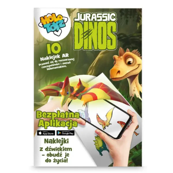 NAKLEJKI DLA DZIECI Z DŹWIĘKIEM 10 SZT. JURRASIC DINOS HOLOTOYZ
