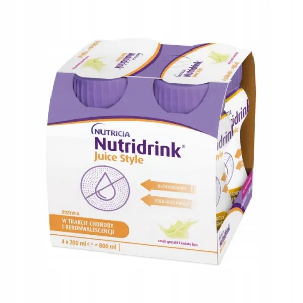 NUTRIDRINK JUICE STYLE PŁYN ODŻYWCZY GRUSZKA KWIAT BZU 4 X 200ML
