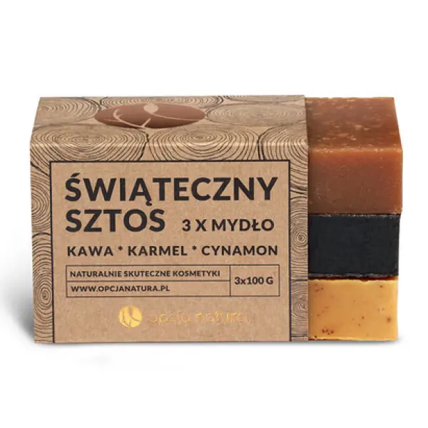 OPCJA NATURA ŚWIĄTECZNY SZTOS 3 X MYDŁO KAWA & KARMEL & CYNAMON 