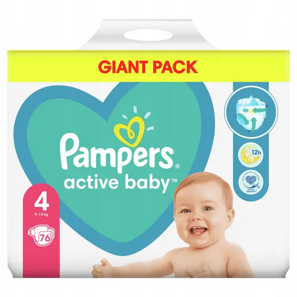 Pampers Maxi Active Baby 4 Pieluchy 9-14 kg, 76 sztuk