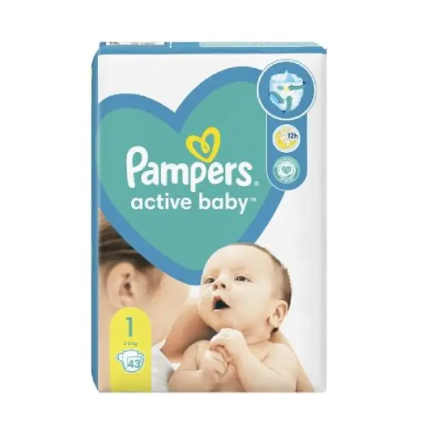 Pampers Active Baby 1 Newborn Pieluchy, 43 sztuki
