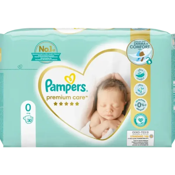 Pampers Premium Care 0 Newborn Pieluchy, 30 sztuk