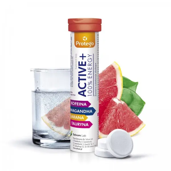PROTEGO ACTIVE + 100 % ENERGY KOFEINA ASHWAGANDA GUARANA TAURYNA 20 TABL. MUS.