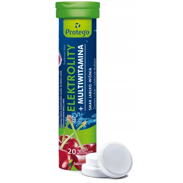 PRTEGO ELEKTROLITY + MULTIWITAMINA JABŁKO WIŚNIA 20TAB MUSUJĄCYCH 