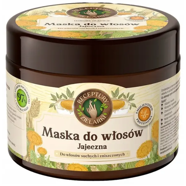 RECEPTURY ZIELARKI MASKA DO WŁOSÓW SUCHYCH I ZNISZCZONYCH JAJECZNA 300 ML