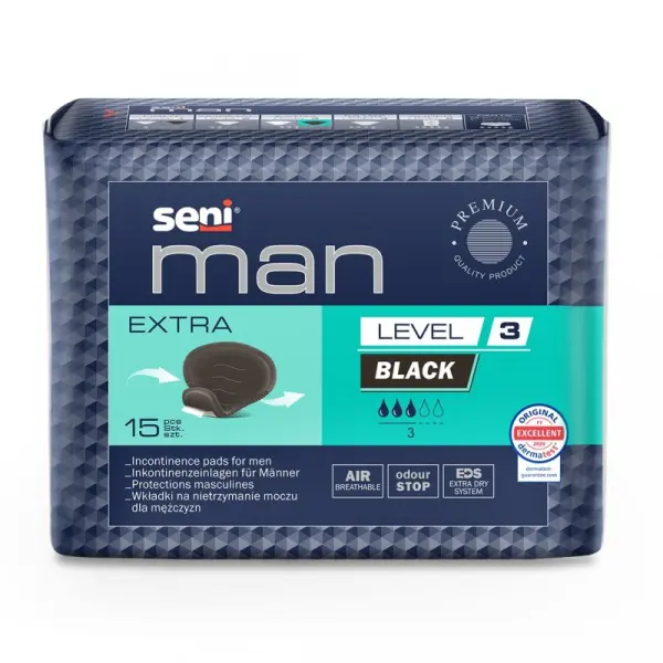 SENI CARE MAN EXTRA LEVEL3 BLACK WKŁADKI UROLOGICZNE DLA MĘŻCZYZN 15SZT