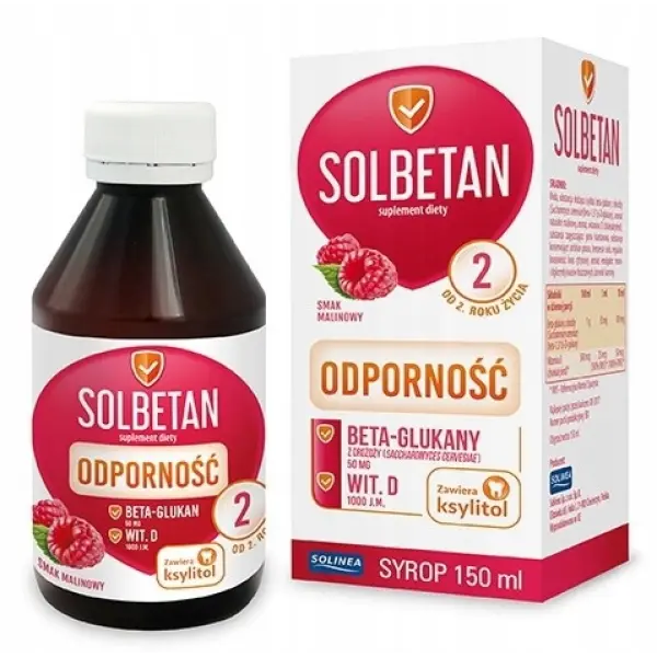 SOLBETAN SYROP NA ODPORNOŚĆ MALINOWY 2+ Z WITAMINĄ D 150 ML