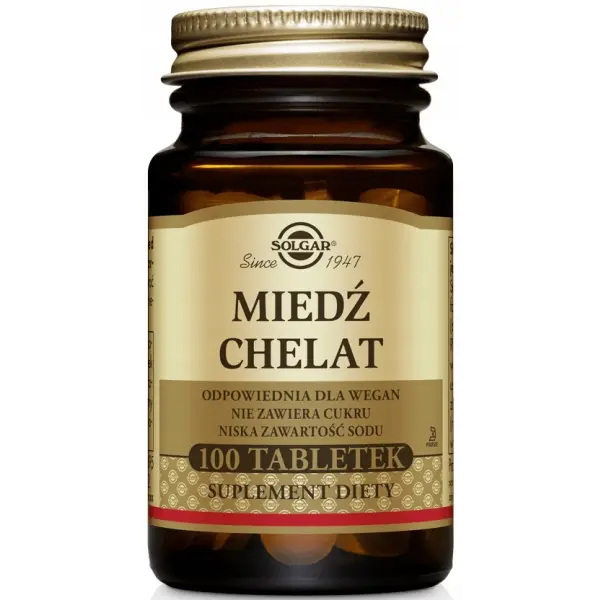 SOLGAR MIEDŹ CHELAT ZDROWA SKÓRA STAWY ODPORNOŚĆ 100 TABLETEK