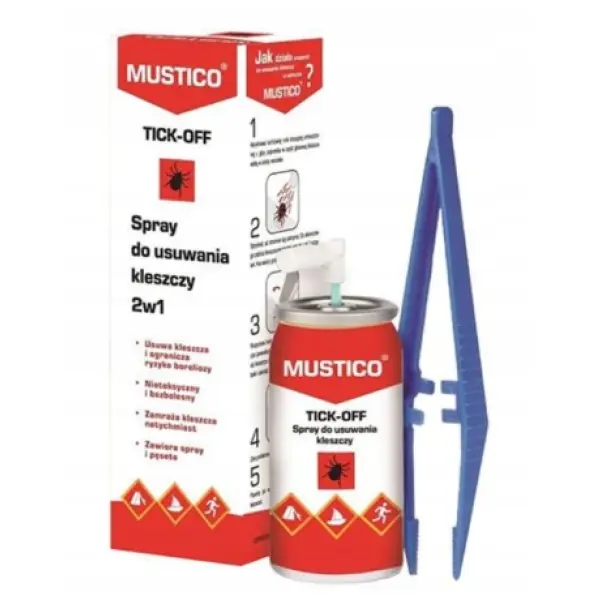 SPRAY DO USUWANIA KLESZCZY + PĘSETA ZESTAW MUSTICO