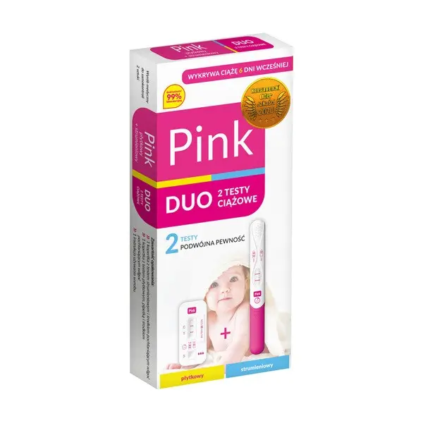Pink Duo Test ciążowy strumieniowy i płytkowy, 2 sztuki