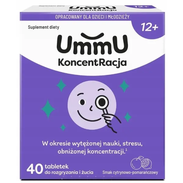 UMMU KONCENTRACJA 12+ TABLETKI DO ŻUCIA CYTRYNOWO-POMARAŃCZOWE 40 SZT.