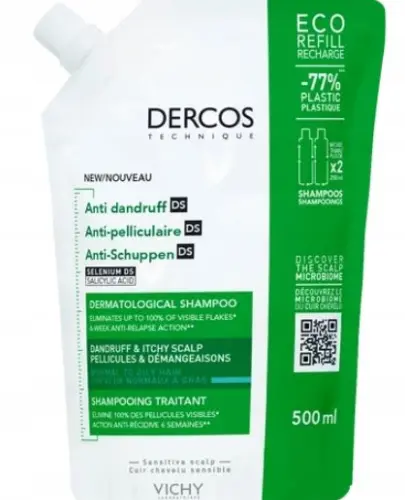 Vichy Dercos szampon przeciwłupieżowy/TŁUSTY Refill 500 ml