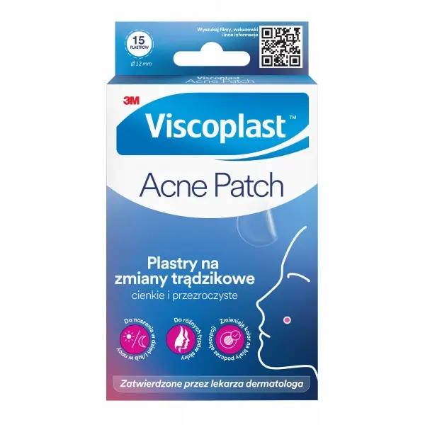 VISCOPLAST ACNE PATCH HYDROKOLOIDOWE PLASTRY NA ZMIANY TRĄDZIKOWE 15SZT.