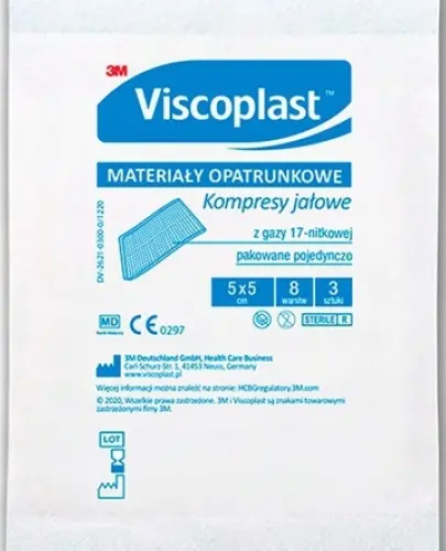 VISCOPLAST KOMPRESY JAŁOWE Z GAZY 17-NITKOWEJ 5X5 CM 3 SZTUKI
