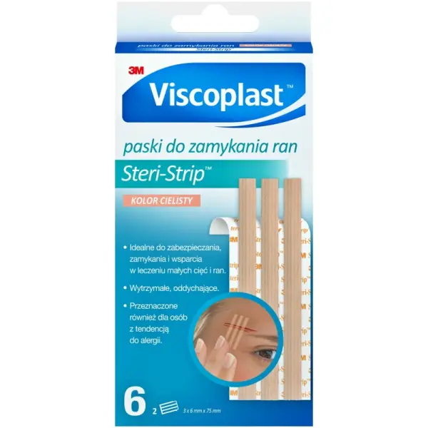 VISCOPLAST PASKI DO ZAMYKANIA RAN STERI-STRIP KOLOR CIELISTY 6 SZTUK