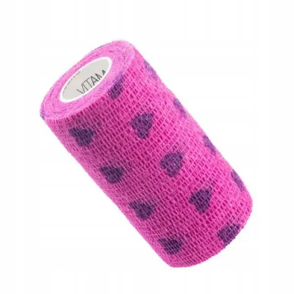 VITAMMY AUTOBAND ELASTYCZNY BANDAŻ KOHEZYJNY 10CM X 4,5 M RÓŻOWE SERDUSZKA
