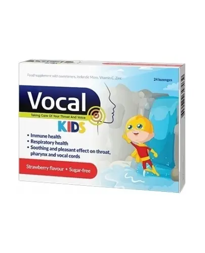 VOCAL KIDS pastylki do ssania na gardło, truskawka 24 szt.