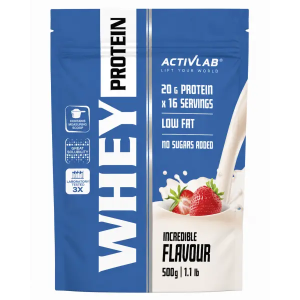 WHEY PROTEIN WPC ODŻYWKA BIAŁKOWA TRUSKAWKA 500 G