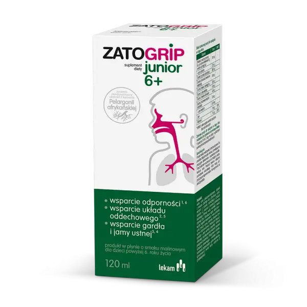 ZATOGRIP JUNIOR 6+ Syrop - 120 ml. Na grypę, przeziębienie, nieżyt nosa i zatok.