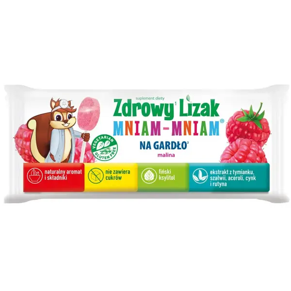 Zdrowy Lizak Mniam-Mniam Na Gardło o smaku malinowym, 6 g
