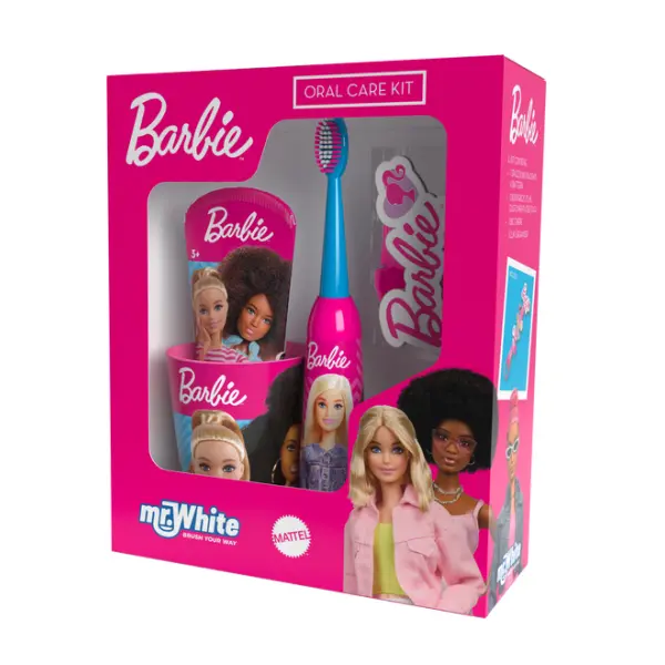 ZESTAW DO MYCIA ZĘBÓW SZCZOTECZKA + KUBEK + PASTA BARBIE