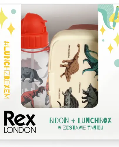 Zestaw śniadaniowy lunchbox i bidon Dinozaury, Rex London