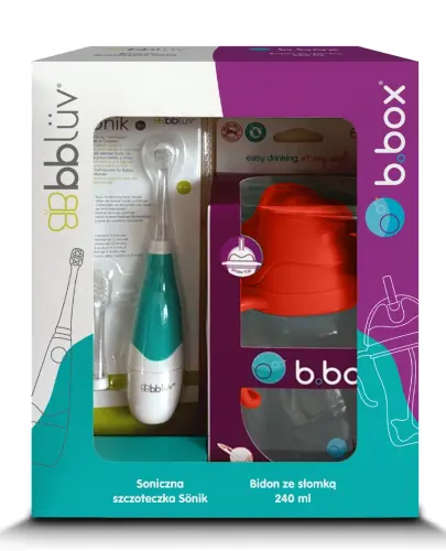 Soniczna szczoteczka dla dziecka Sönik + Bidon ze słomką 240 ml, arbuzowy B.Box 